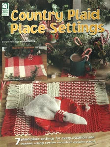 NEW COUNTRY PLAID PLACE SETTINGS 7 SETS PLACEMATS COASTERS CROCHET PATTERN BOOK - Picture 1 of 2