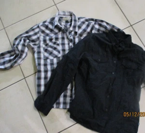2 MEN'S-LONG SLEEVE SHIRTS 1-WESTERN PLAID 1-BLACK WITH WHITE SPECKS BOTH SIZE L - Picture 1 of 17