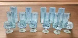 Iridescent Blue Floral Etched Glasses – Set of 6 (4oz), 6 (6oz), 5 (12oz) Barwar - Picture 1 of 9