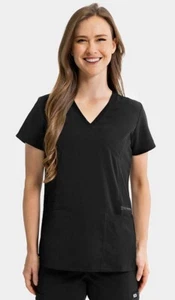 IRG Scrubs #181002 V-neck Mock Wrap Scrub Top in "Black" Size XS - Foto 1 di 4