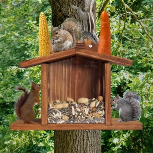 Outdoor Hanging Squirrel Feeder Squirrel Feeding Box Wooden House For Yard Tree - Picture 1 of 13