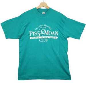 Vtg USA Fruit of the Loom Tag Moan About Everything Club Turquoise T-Shirt L - Picture 1 of 7