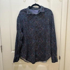 Robert Graham Mens Button Down Shirt Size XL Paisley Abstract Long Sleeve Navy - Picture 1 of 7