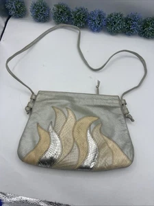 Bolso Bandolera De Colección Hecho en Italia Cuero Genuino Gris Metálico - Imagen 1 de 17