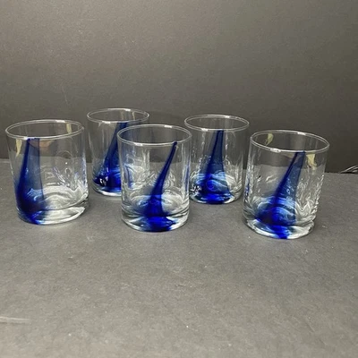 Set of 5 Libbey Blue Ribbon Impressions Rocks Glasses 4” tall Highball Dimples - Image 1 of 4