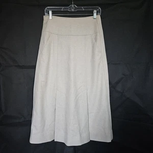 Me + Em Wool-Blend Midi Pleated Skirt with Pockets - Oatmeal Size 8 - Picture 1 of 4