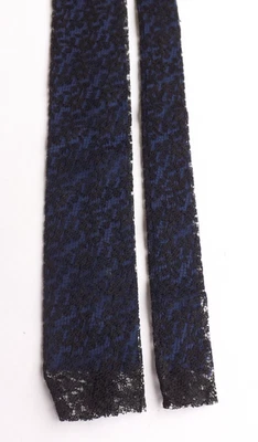 Corbata de cuello vintage años 60 70 azul con superposición de encaje negro romo acabado estilo delgado Foto 1 de 4