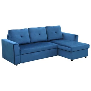 HOMCOM Divano Letto Angolare 3 Posti in Velluto e Chaise Longue con Contenitore - Foto 1 di 10