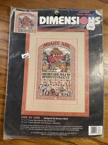 1995 NEW DIMENSIONS Noah's Ark Sampler Cross Stitch Kit Side By Side 11 x 17 - Picture 1 of 2