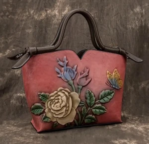 Stunning Brand new Leather Embossed Floral Pattern Handbag Purse Crossbody Bag - Picture 1 of 4