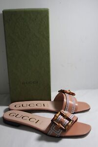 NWB Gucci Bamboo Buckle Flats Slides Slip Ons Sandals 40 723398