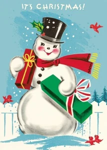 Póster vintage de muñeco de nieve de Navidad Cavallini & Co., papel de archivo, mate - Imagen 1 de 3