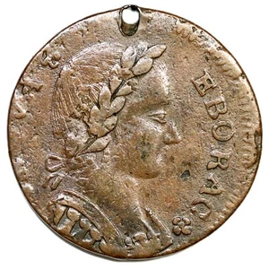 Moneda de cobre colonial Holed Nova Eborac 1787 - Imagen 1 de 2