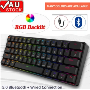 Mechanical Gaming Keyboard Wireless Bluetooth Wired Backlit for Mac PC - Picture 1 of 16