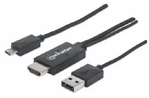 Câble HDTV MHL Manhattan - Micro-USB 11 broches vers HDMI, avec alimentation USB de type A - Photo 1 sur 5
