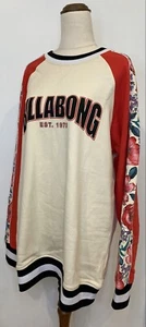 Women’s Billabong Luxe Crew Ivory Cotton long sleeved Jumper size 12 floral - Picture 1 of 12