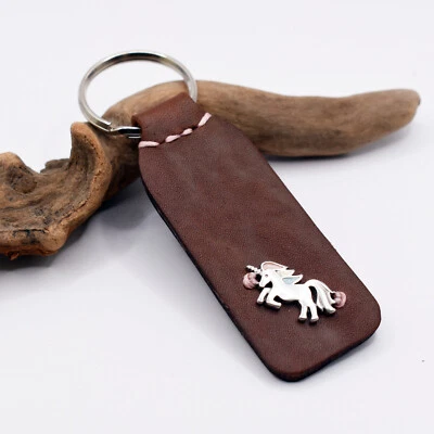Unicorn Keychain Handmade Personalized Custom Engraved Leather Keyring - Image 1 of 4