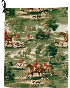 Vintage Equestrian Drawstring Bag Horse Fox Hunt Dog 24" x 30"L Storage - Picture 1 of 11