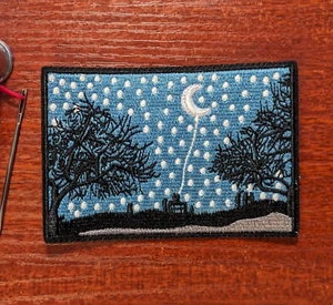 Natur Aufnäher Mond Licht Sternennacht Land Feld bestickt Bügelbild 2,5x3,5" - Bild 1 von 3