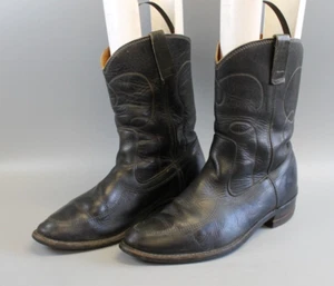 VTG 70's MENS BLACK LEATHER WESTERN BOOTS SZ 10D - Picture 1 of 10