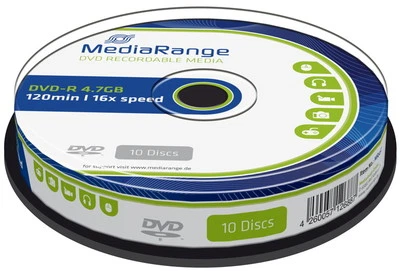 10 Mediarange Rohlinge DVD-R 4,7GB 16x Spindel - Bild 1 von 2