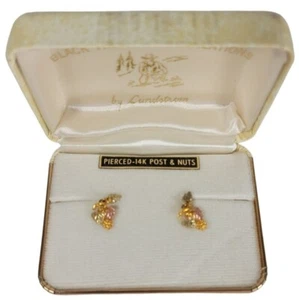 Landstroms Black Hills Gold Grapevine Earrings 14K Pierced Post & Nuts With Box - Picture 1 of 13