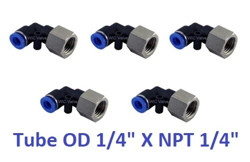 Female Swivel Elbow Connector Tube OD 1/4" X NPT 1/4" Push In Fitting 5 Pieces - Image 1 of 1