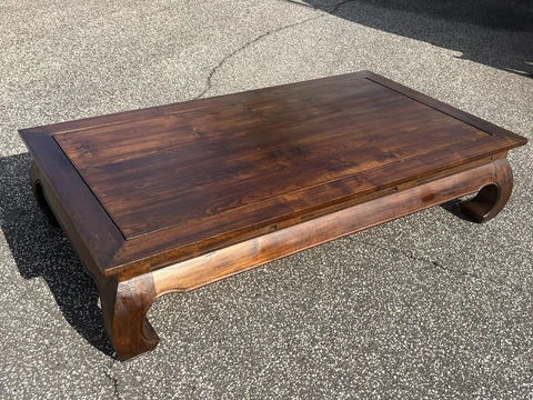 Large Vintage Thai Ming Dynasty Style Teak Coffee Table with Natural Patina Cover