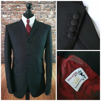 Mod Suit Black POW Check Suit 3 Button Slim Fitting Suit 1960's skinhead suit - Image 1 of 4