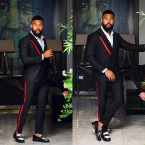 Trajes negros para hombre calce ajustado chal solapa formal boda negocios informal 2 piezas - Imagen 1 de 15