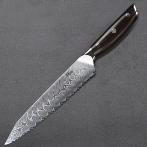 Japanese 8inch Bread Knife VG10 Damascus Steel Kitchen Knife with Ebony Handle - Picture 1 of 6