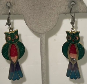 Vintage Ohrringe goldfarben Emaille Eule Haken Draht XT-64 - Bild 1 von 7