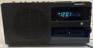 PROTON 320 AM/FM Dual Alarm Clock Radio Vintage Black Retro Bass Treble RARE 80s - Picture 1 of 12