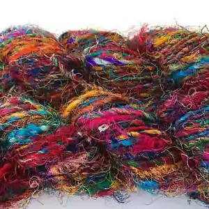 Recycled Sari Silk Yarn Bag of 10 Hanks 4 lb Lot - Picture 1 of 1
