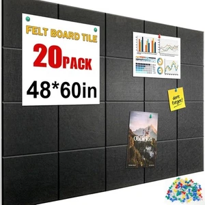 Cork Boards for Walls 48"x60",20 Pack Black Bulletin Board, Reusable Felt Wal... - Picture 1 of 6