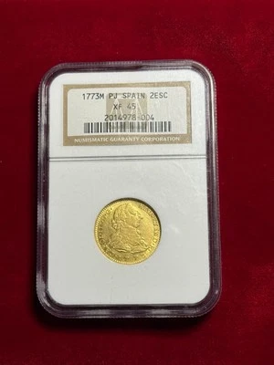 Price Reduced! GOLD, GOLD, GOLD! 1773 Two Escudos Doubloon NGC Graded XF 45 - Image 1 of 4