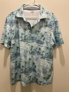 Izod Salzwasser Größe L Kurzarm blau & weiß mit Booten Poloshirt - Bild 1 von 5