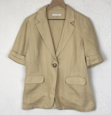 CABI 100% Linen Ruffled Back Blazer Jacket Sz M Beige Pockets One Button S/S - Image 1 of 4