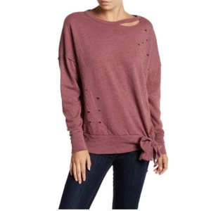 Abound Distressed Fleece Tie Front Pullover Sweatshirt Gr. XL Mauve Pink - Bild 1 von 8