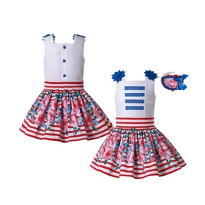Girls Outfit Size 3-10 12 Birthday Party Dresses White T-shirt Striped Skirt Set - Picture 1 of 12