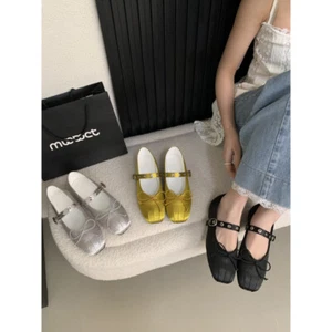 2025 French Spring/Summer New Elegant Mary Jane Pumps Flat Shoes Bow Strap Shoes - Picture 1 of 27