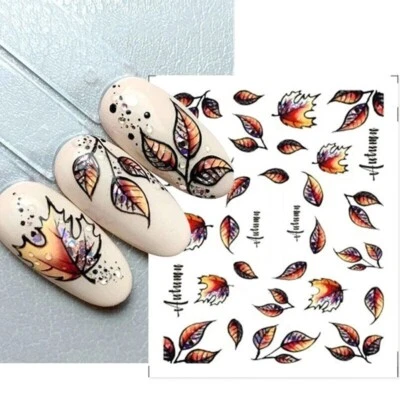 NAIL ART FLAMINGO Nail Art Wasseraufkleber Transfers Aufkleber Herbstblätter Blatt Fall Fern (1230)