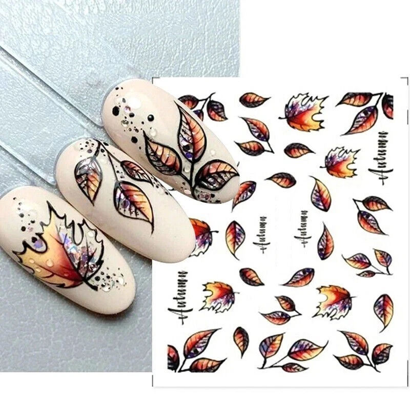 NAIL ART FLAMINGO Nail Art Water Decals Transfers Stickers Autumn Leaves Leaf Fall Fern (1230)