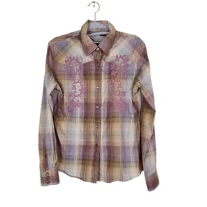 Panhandle Slim Brooks & Dunn Pearl Snap Shirt Womens Medium Pink Embroidered Top - Picture 1 of 7