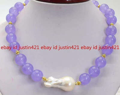 Hermoso collar colgante de perlas blancas gemas de alejandrita púrpura de 14 mm de 18"" Foto 1 de 4