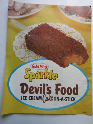 LETRERO DE HELADO PASTEL COMIDA DIABLO BRILLO MINA ORO VINTAGE publicidad años 60 Foto 1 de 4