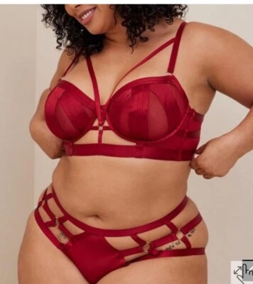 Torrid Size 1 Red Overt Strappy Mesh Underwire Bra With Mesh Cups NWT - Image 1 of 4