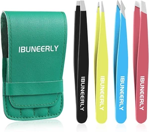 4Pcs Eyebrow Tweezers Set, Stainless Steel Travel Case Facial Hair & Splinters - Picture 1 of 11