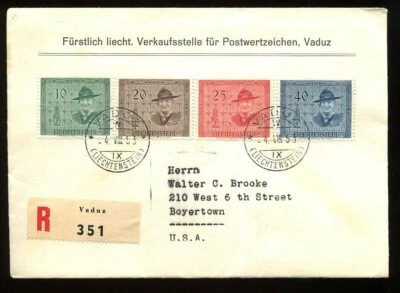 Liechtenstein #270-3 SBK 259-62 First Day Cover Cat Sfr 160  Boy Scout  Powell 2 - Image 1 of 2