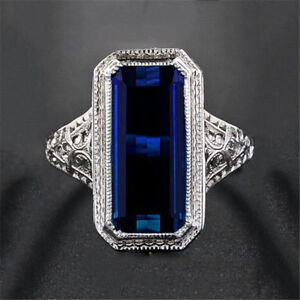 Elegant 925 Sterling Silver Blue Rhinestone Charm Wedding Engagement Ring Size 8